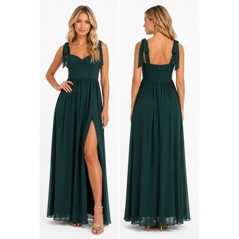 Lulus Love That For You Dark Green Tie-Strap Maxi Dress Size L Chiffon Formal